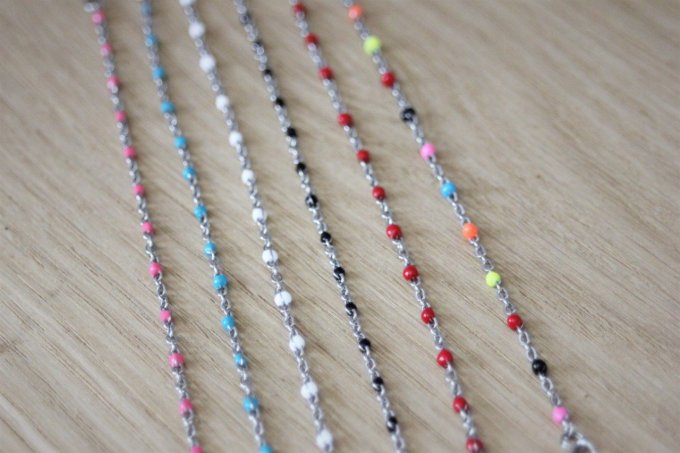 Chaine de cheville acier inoxydable petites perles de couleur