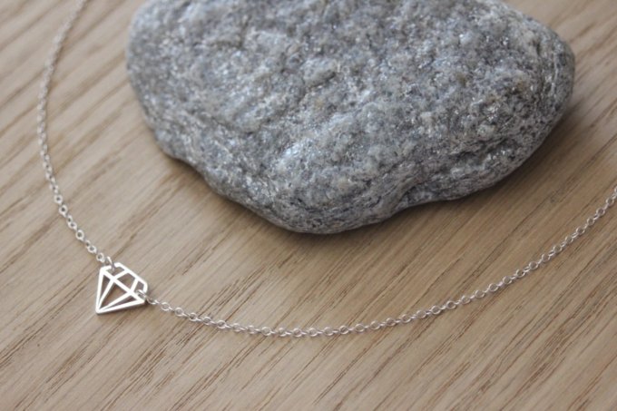 Collier argent massif pendentif diamant origami