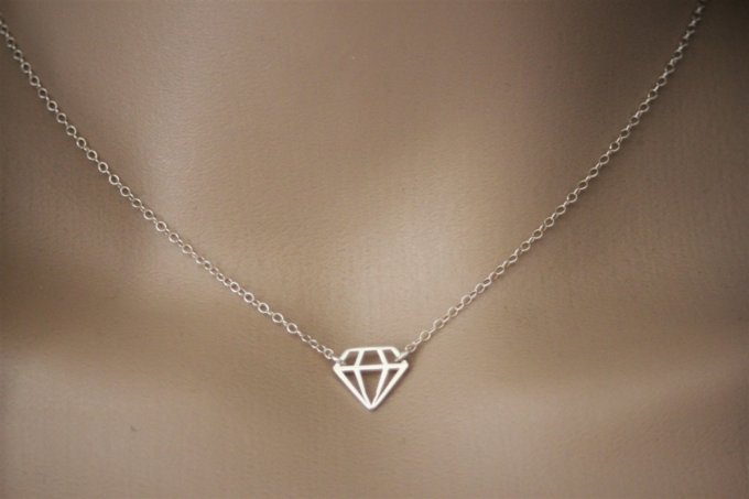 Collier argent massif pendentif diamant origami