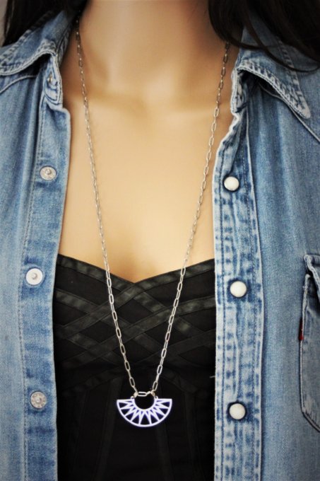 Sautoir ou Collier 2 rangs en acier inoxydable pendentif aztèque