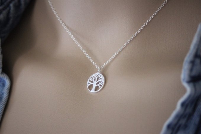 Collier argent massif 925 pendentif arbre de vie