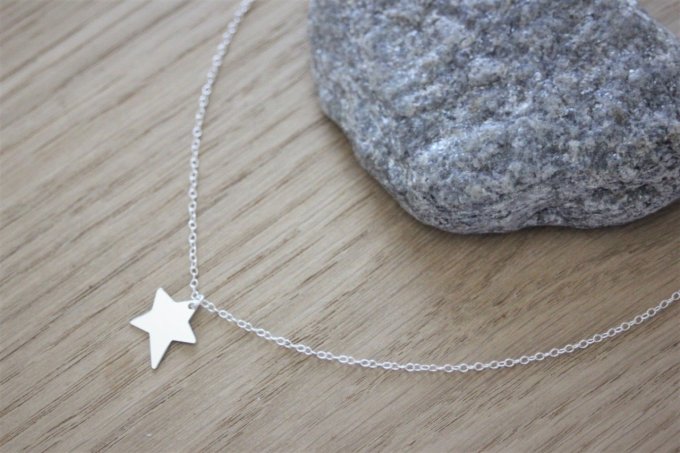 Collier argent massif pendentif étoile irrégulière à graver