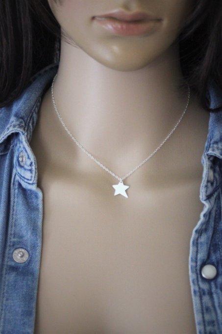 Collier argent massif pendentif étoile irrégulière à graver