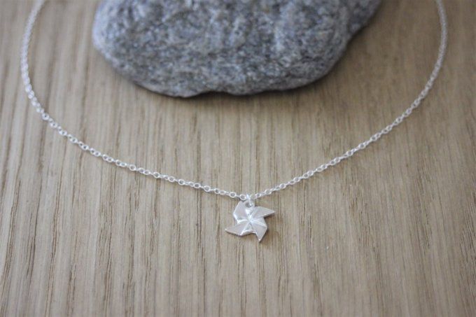 Collier argent massif pendentif hélice origami