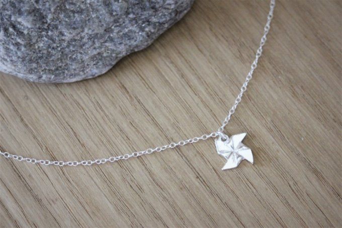 Collier argent massif pendentif hélice origami