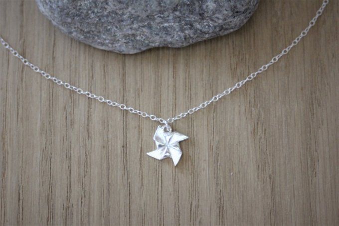 Collier argent massif pendentif hélice origami