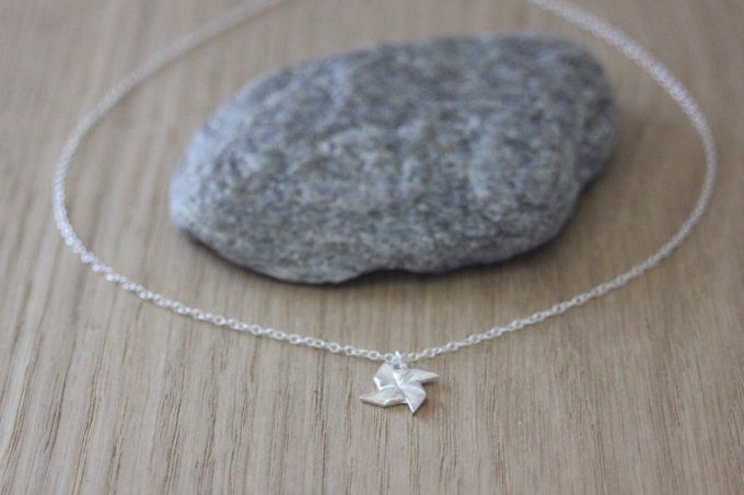 Collier argent massif pendentif hélice origami