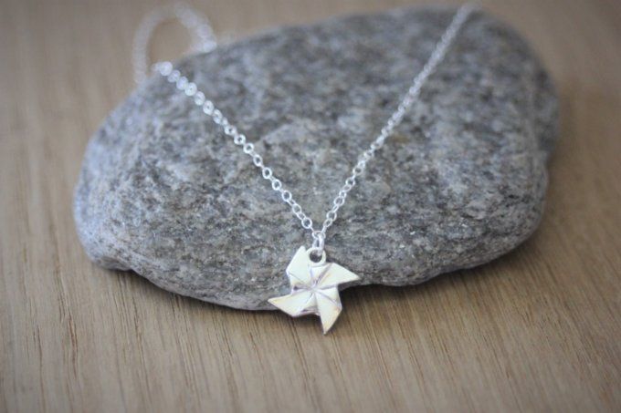 Collier argent massif pendentif hélice origami