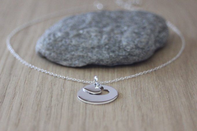 Collier pendentif médaille coeur en argent massif