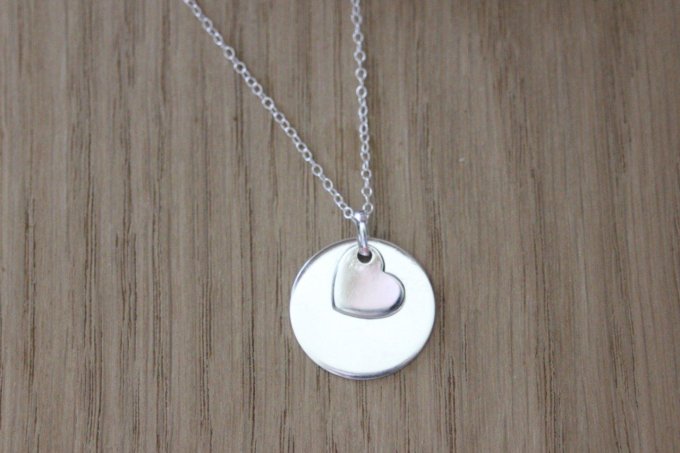 Collier pendentif médaille coeur en argent massif à graver