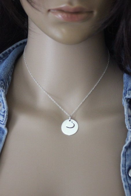 Collier pendentif médaille coeur en argent massif à graver