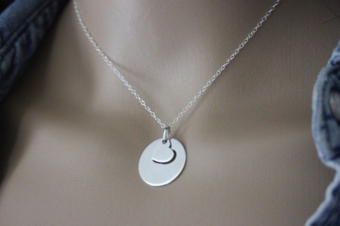 Collier pendentif médaille coeur en argent massif à graver