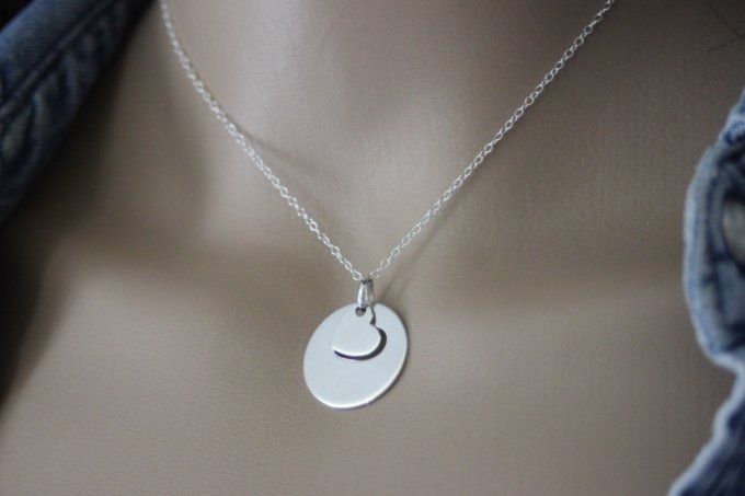 Collier pendentif médaille coeur en argent massif