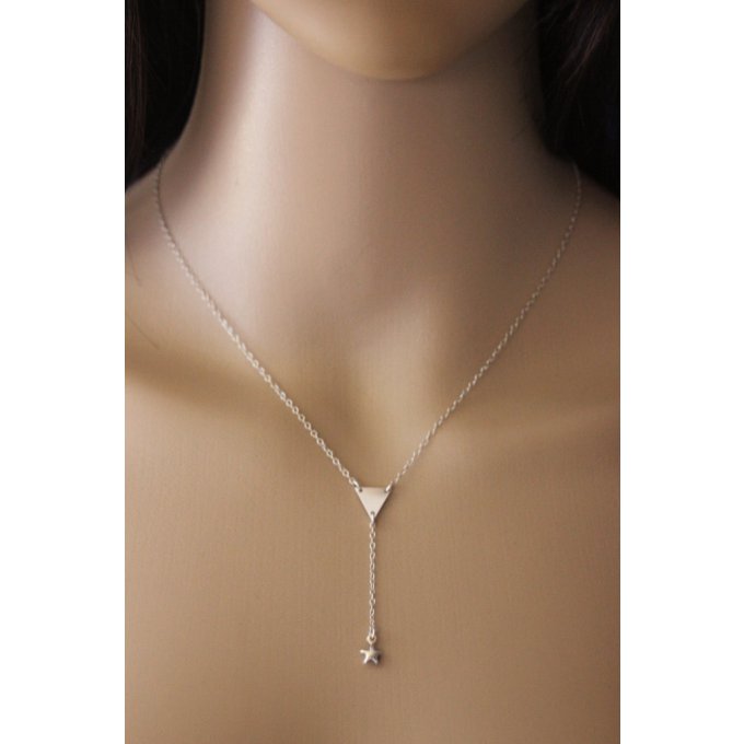 Collier argent triangle et long pendentif étoile