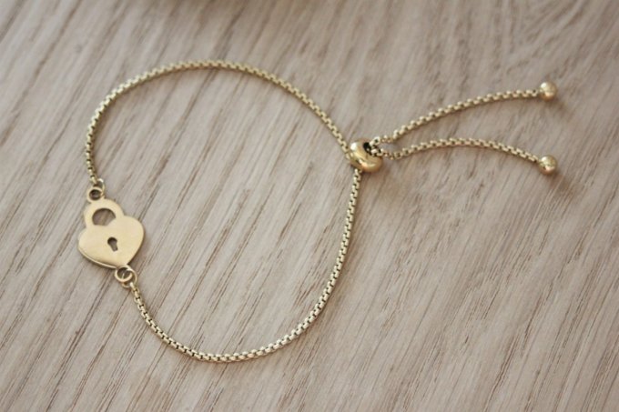 Bracelet cadenas coeur en acier inoxydable doré
