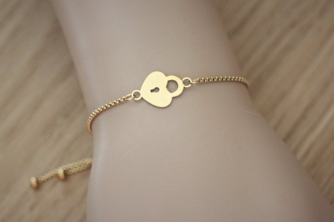 Bracelet cadenas coeur en acier inoxydable doré