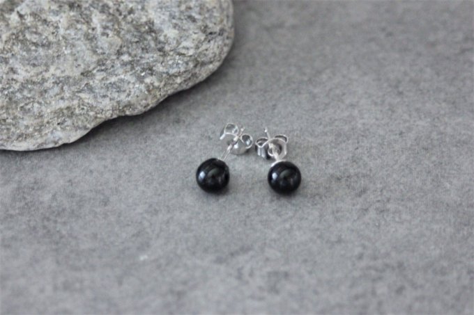 Boucles d'oreilles en onyx noir et argent massif