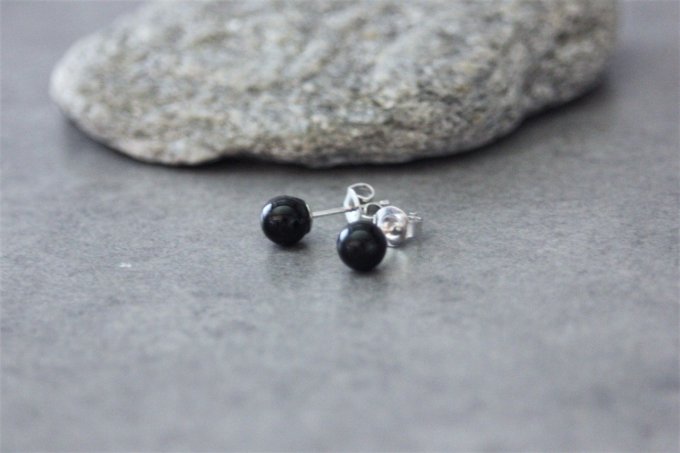 Boucles d'oreilles en onyx noir et argent massif