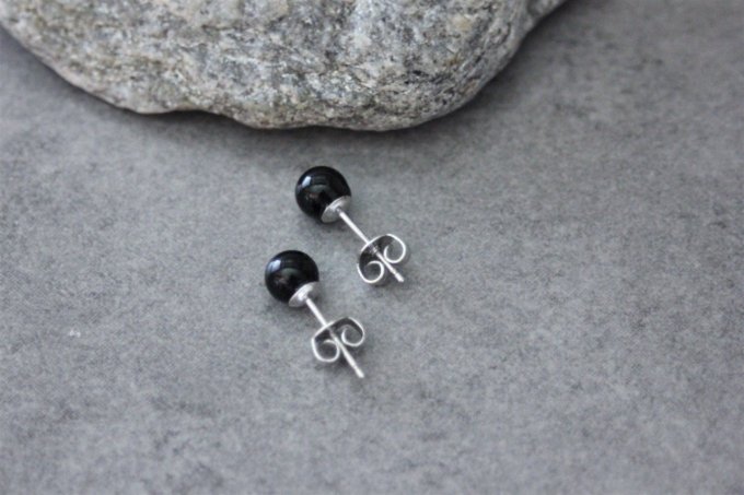 Boucles d'oreilles en onyx noir et argent massif