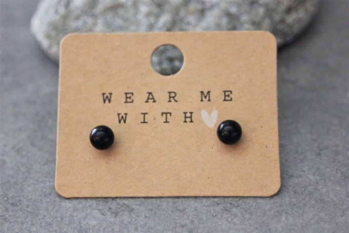 Boucles d'oreilles en onyx noir et argent massif