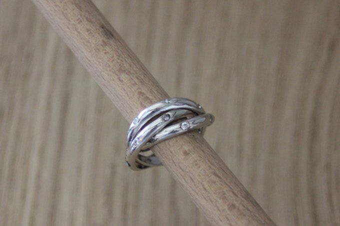 Bague 3 anneaux en argent massif avec zircons 