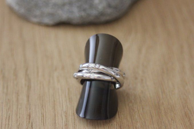 Bague 3 anneaux en argent massif avec zircons 