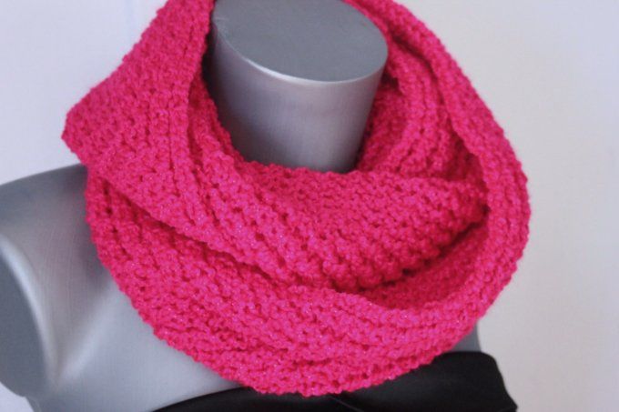 Snood - écharpe en laine rose fuchsia pailleté