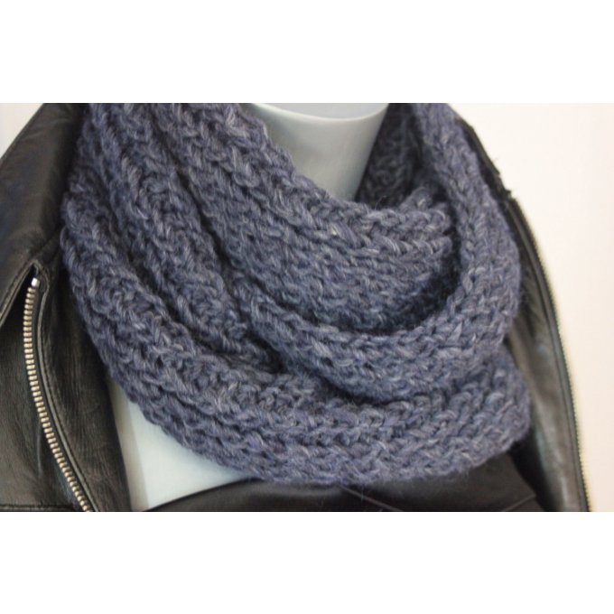 snood 2 tours laine bleu