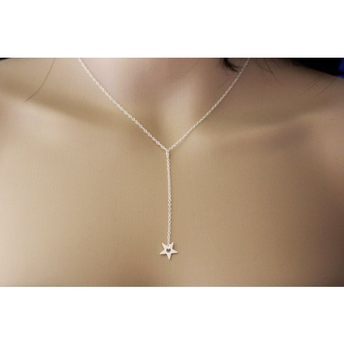 Collier cravate en argent massif pendentif étoile 