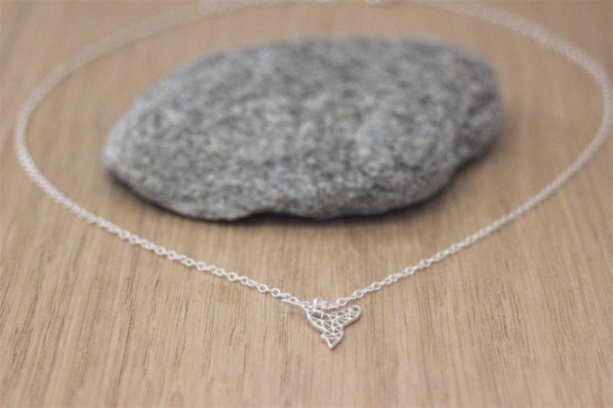 Collier argent massif pendentif colibri origami