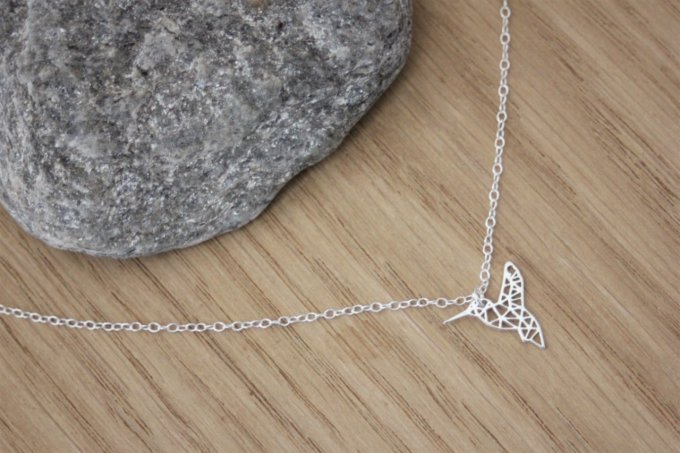 Collier argent massif pendentif colibri origami