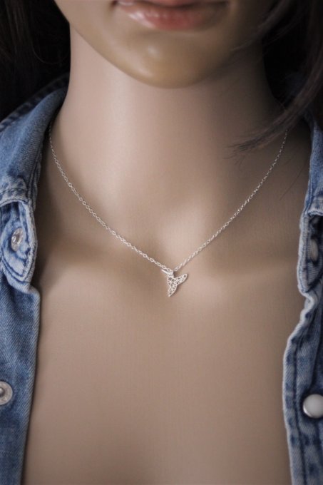 Collier argent massif pendentif colibri origami