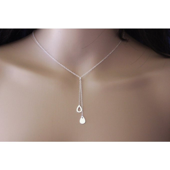 Collier cravate en argent massif pendentif gouttes