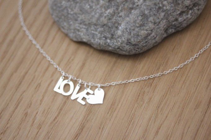 Collier LOVE + coeur en argent massif 