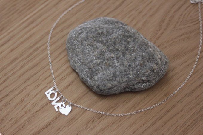 Collier LOVE + coeur en argent massif 