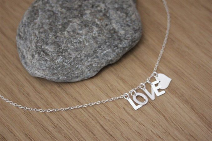 Collier LOVE + coeur en argent massif 