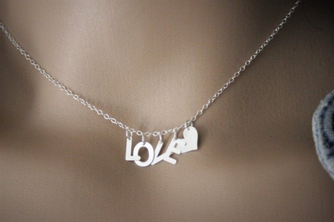 Collier LOVE + coeur en argent massif 