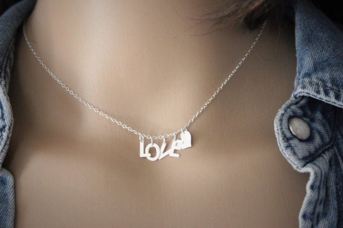 Collier LOVE + coeur en argent massif 