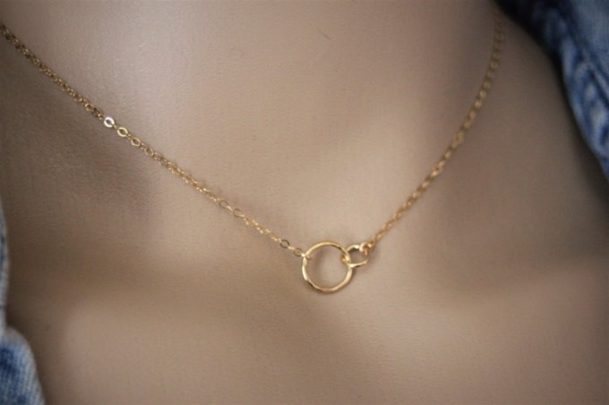 Collier or Gold Filled pendentif 2 anneaux enlacés
