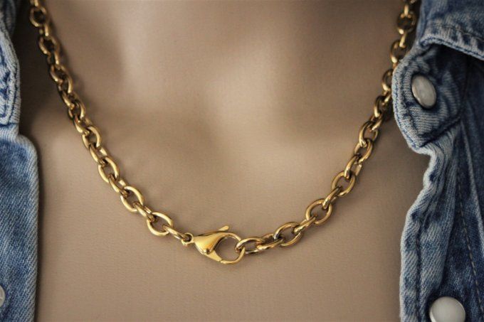 Collier en acier inoxydable doré gros maillons XL