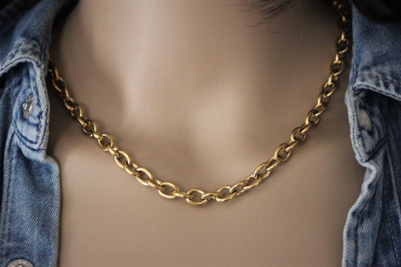 Collier grosse maille en Acier inoxydable Doré--Colliers pas cher --  lookeven