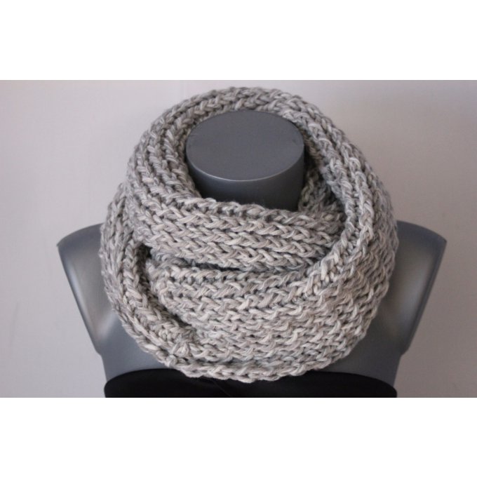 Maxi Snood en laine blanc et gris clair chiné