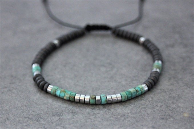 Bracelet perles heishi en turquoise, hématite et hématite argentée