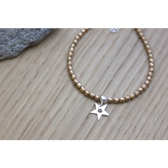 Bracelet cristal de bohème doré mat étoile argent