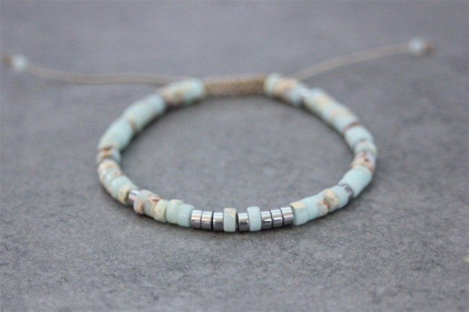 Bracelet perles heishi en jaspe impérial et hématite argentée