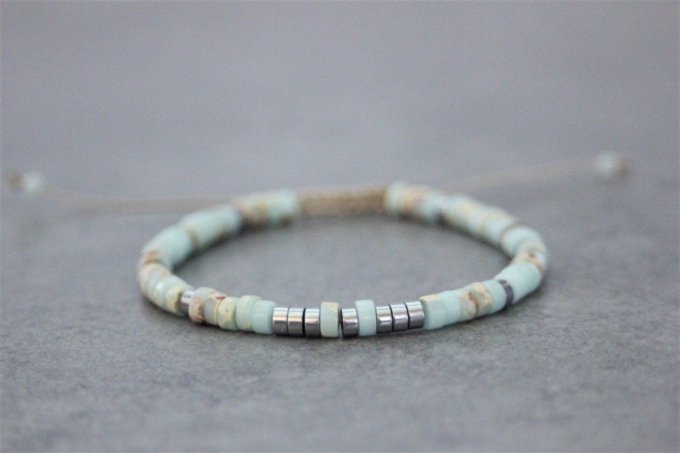 Bracelet perles heishi en jaspe impérial et hématite argentée