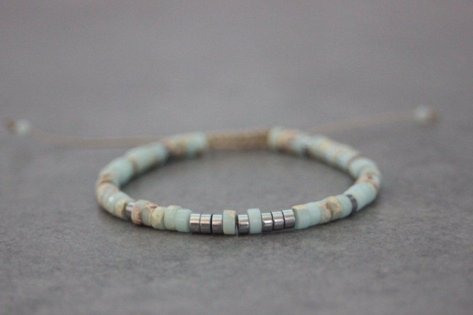 Bracelet perles heishi en jaspe impérial et hématite argentée