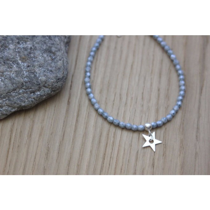 Bracelet cristal de bohème bleu marbré et étoile argent