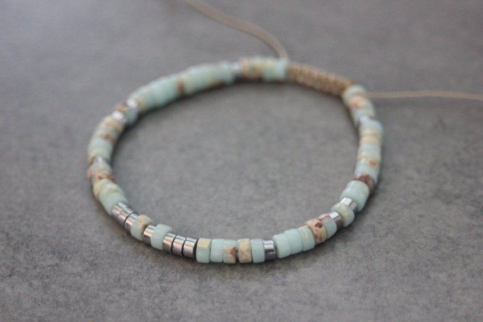 Bracelet perles heishi en jaspe impérial et hématite argentée