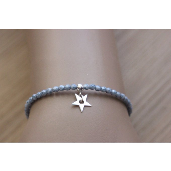 Bracelet cristal de bohème bleu marbré et étoile argent